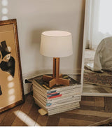 Vintage Wabi Sabi Houten Vloerlamp LED – Stoffen Kap voor Woonkamer