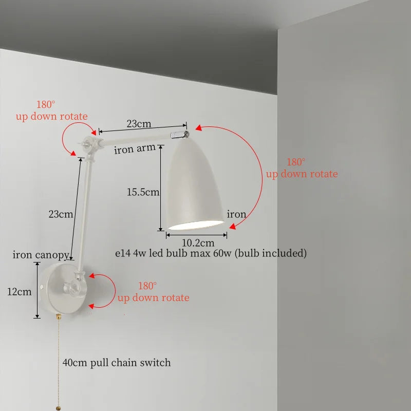 Nordic LED Wandlamp met Lange Arm – Minimalistische Bedlamp Loft