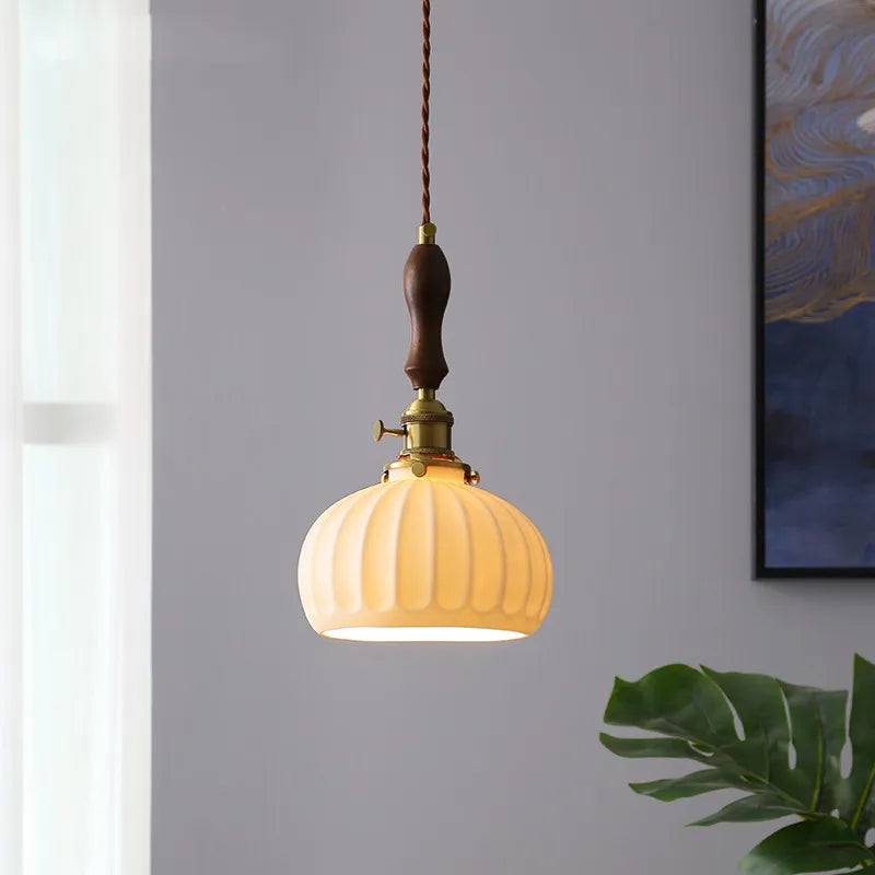 Nordic LED Wandlamp Keramiek & Koper met Walnoot Handvat