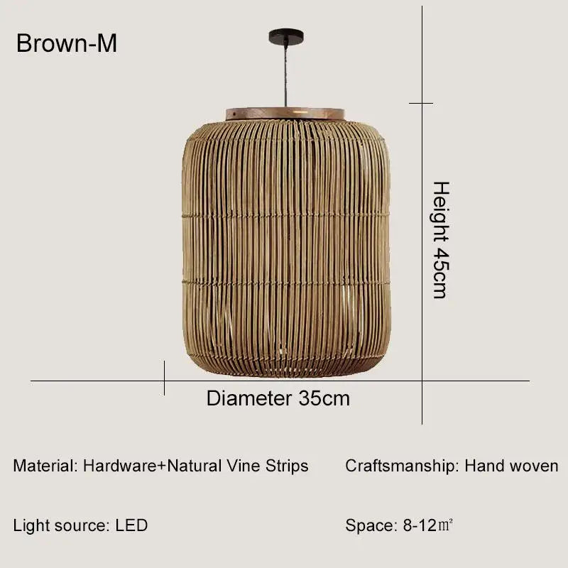 Japanse Rieten Hanglamp Wabi-Sabi Handgeweven E27 Voor Woonkamer