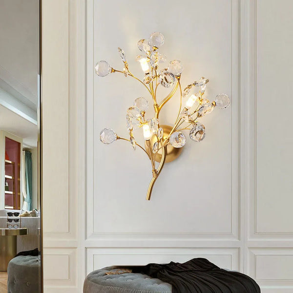 Kristallen Wandlamp Gouden Takken – LED G4 Slaapkamer & Woonkamer