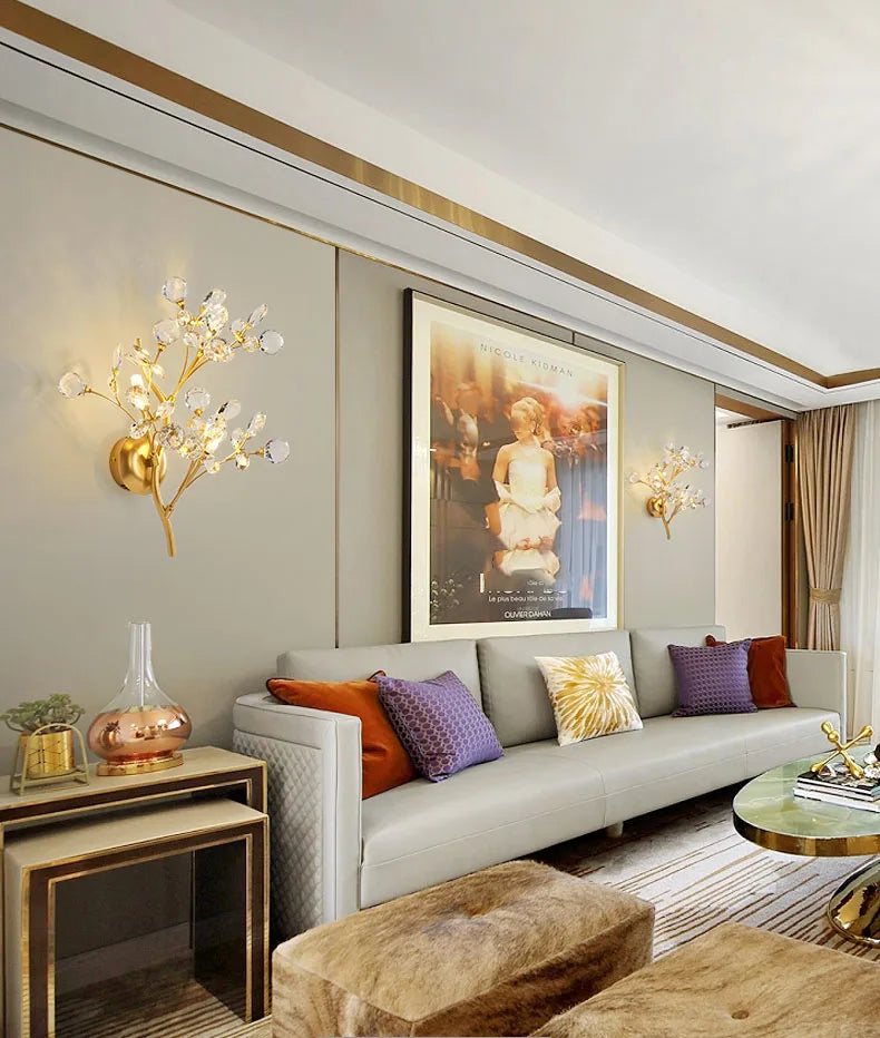 Kristallen Wandlamp Gouden Takken – LED G4 Slaapkamer & Woonkamer