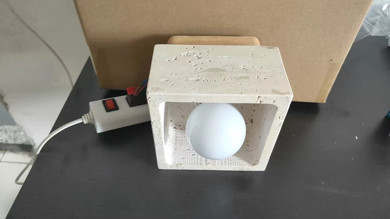 Travertin Plafondlamp Vierkant – Hout & Steen LED E27 Japanse Stijl