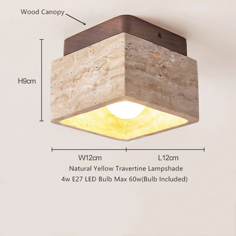 Wabi-Sabi Plafondlamp – Travertin Steen LED Ø12cm/Ø15cm