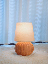 Japanse Rotan Tafellamp met Stoffen Kap – LED Bedlampje E27