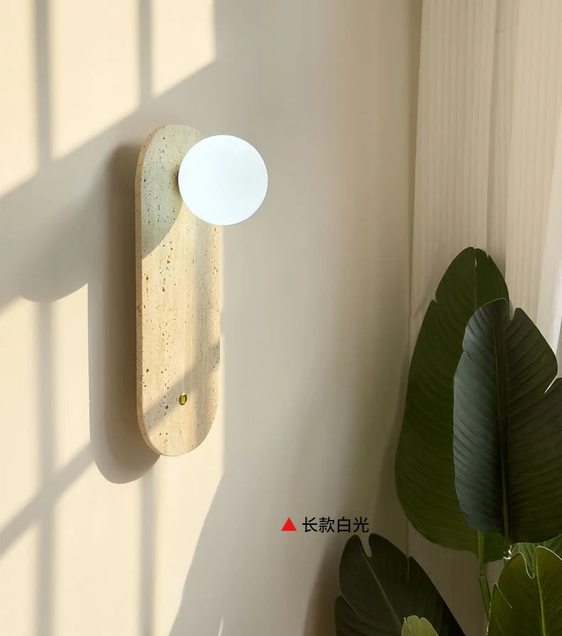 Travertin Wandlamp met Glazen Bol – Natuursteen G9 LED Sconce