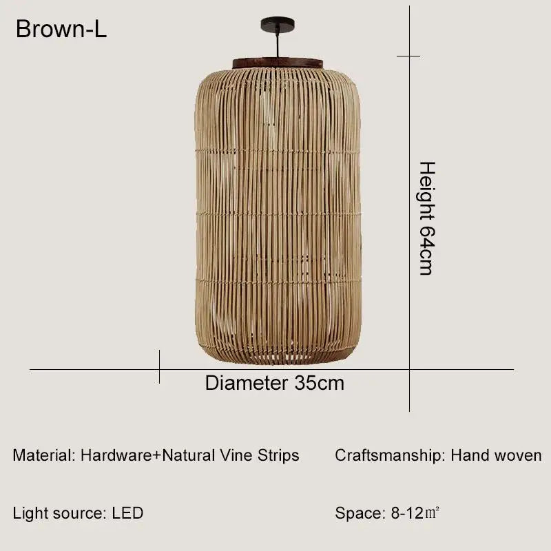 Japanse Rieten Hanglamp Wabi-Sabi Handgeweven E27 Voor Woonkamer