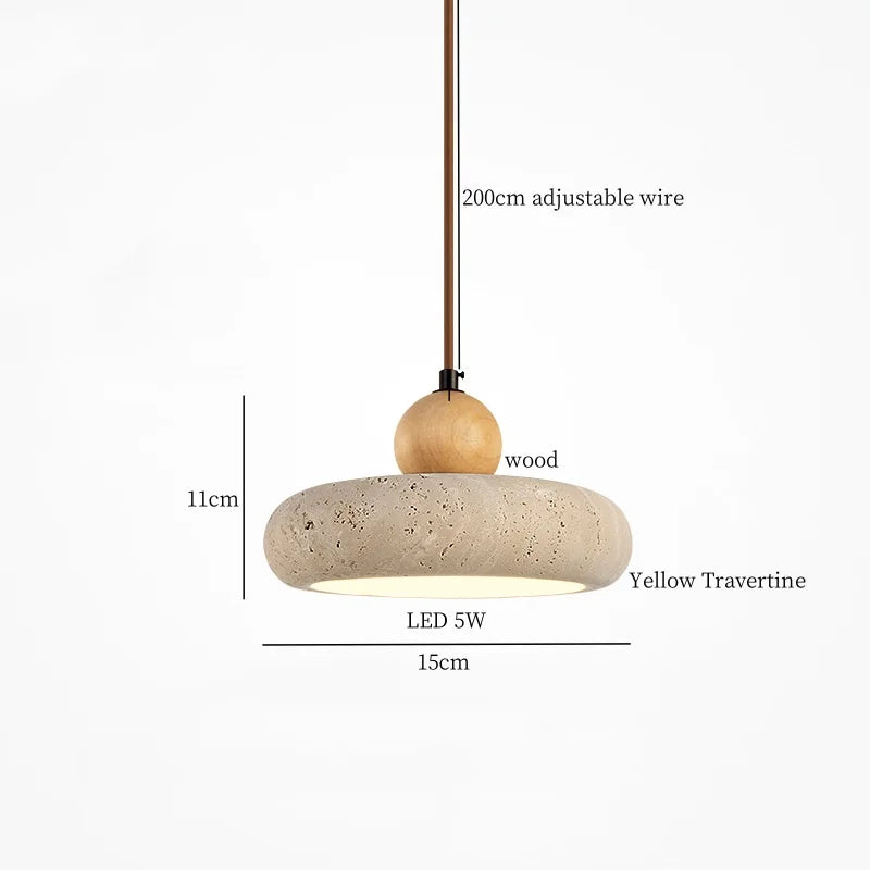 Mid Century LED Hanglamp Hout & Geel Travertijn – Modern Design
