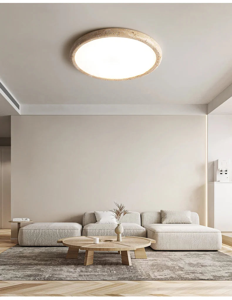 Wabi-Sabi Plafondlamp – Gele Natuursteen Ø Rond LED 15–30m²