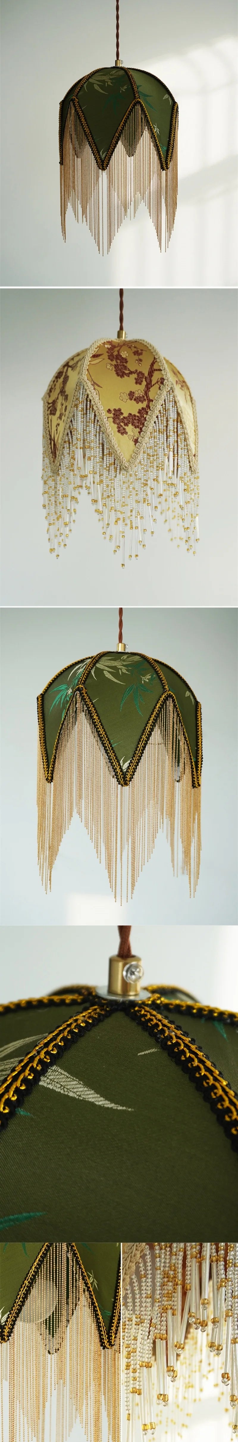 LED Hanglamp Groen/Geel Stof & Goud IJzer – Vintage Plafondlamp
