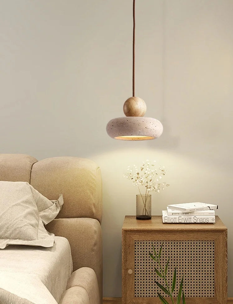 Travertin LED Hanglamp – Japanse Stijl Steen Pendant Light