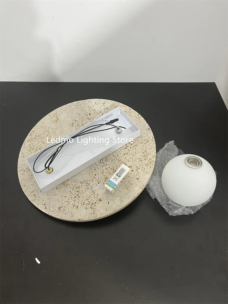 Travertin Wandlamp met Glazen Bol – Natuursteen G9 LED Sconce