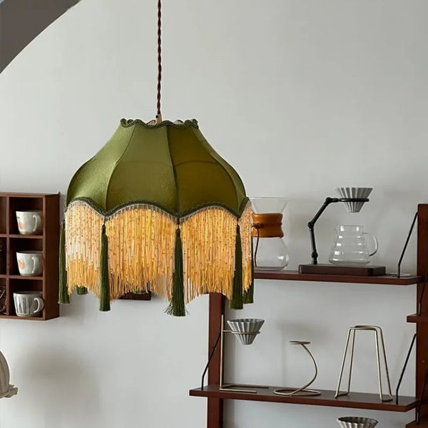 LED Hanglamp Groen Stoffen Kwast – Vintage Voor Woonkamer & Café