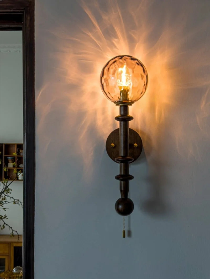 LED Wandlamp Glas & Hout – Vintage Bedlamp voor Woonkamer