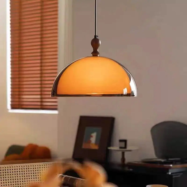 Rond Bruin Acryl Hanglamp Met Donker Hout Voor Eetkamer & Slaapkamer