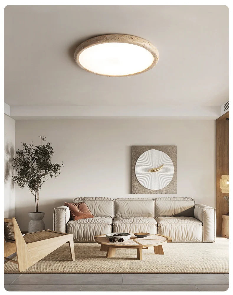 Wabi-Sabi Plafondlamp – Gele Natuursteen Ø Rond LED 15–30m²