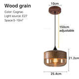 Nordic LED Hanglamp Glas & Hout – Moderne Plafondlamp E27
