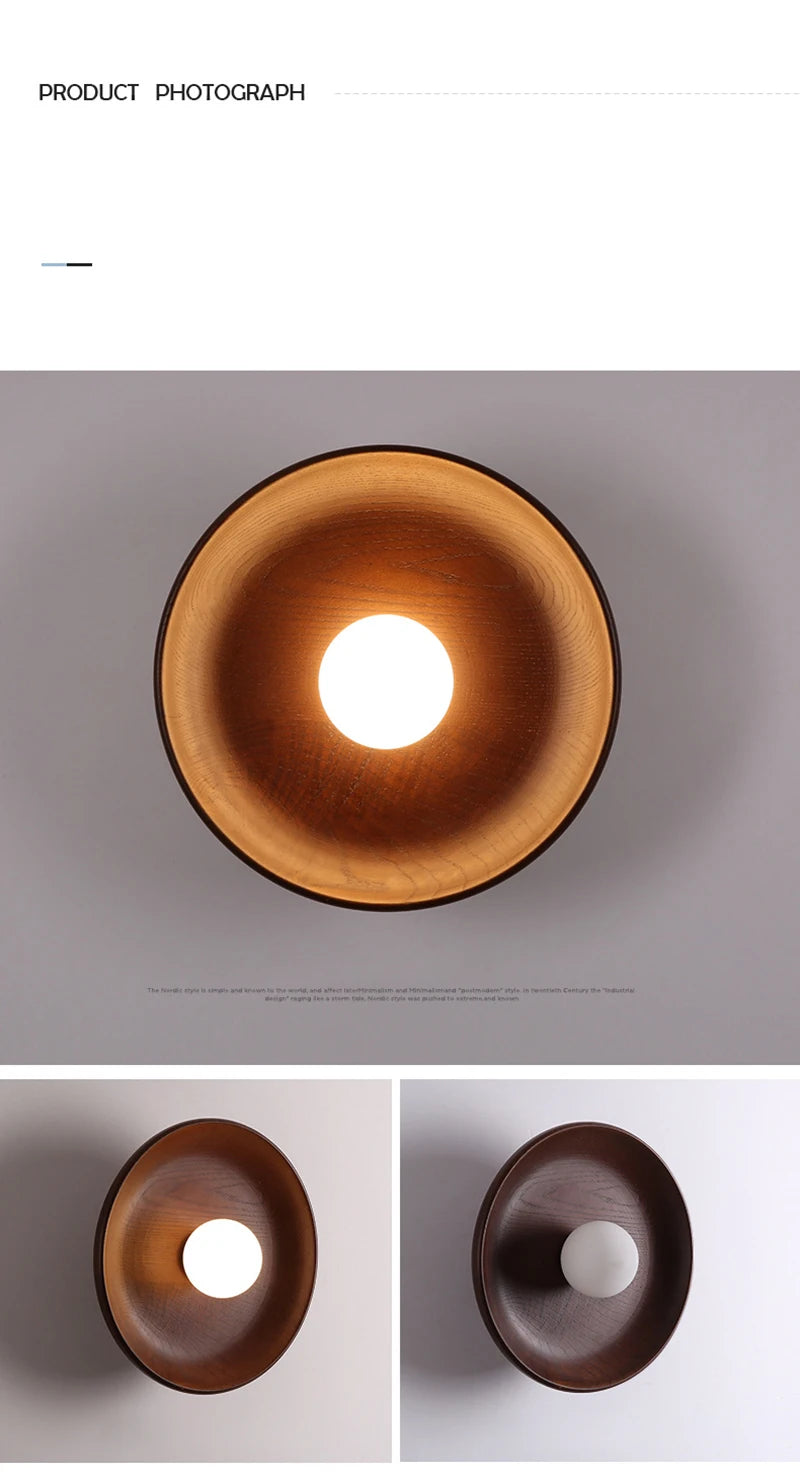 Japanse Houten Wandlamp – Ronde LED Sconce Slaapkamer/Woonkamer
