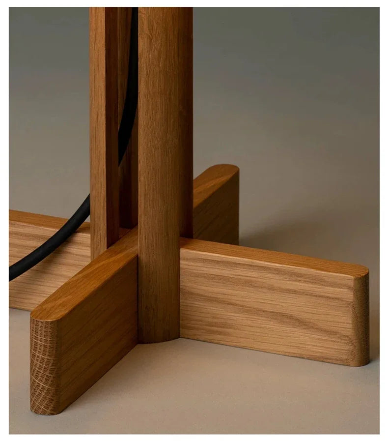 Vintage Wabi Sabi Houten Vloerlamp LED – Stoffen Kap voor Woonkamer