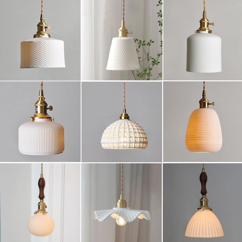 Japanse Keramische Hanglamp – Scandinavische Witte Plafondlamp E27
