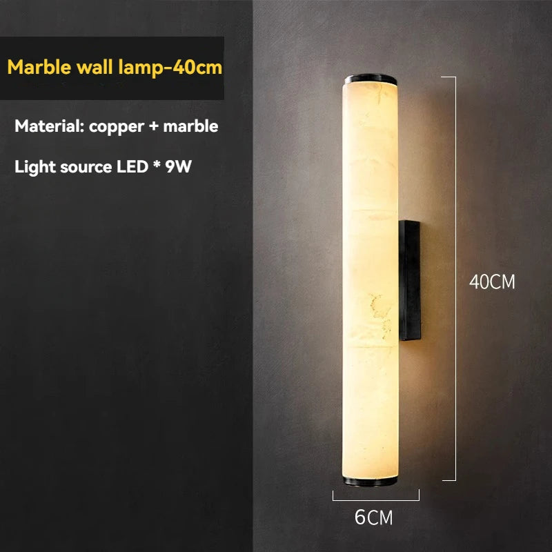 Marmeren Wandlamp – Luxe Messing LED Cilinder 30–60cm