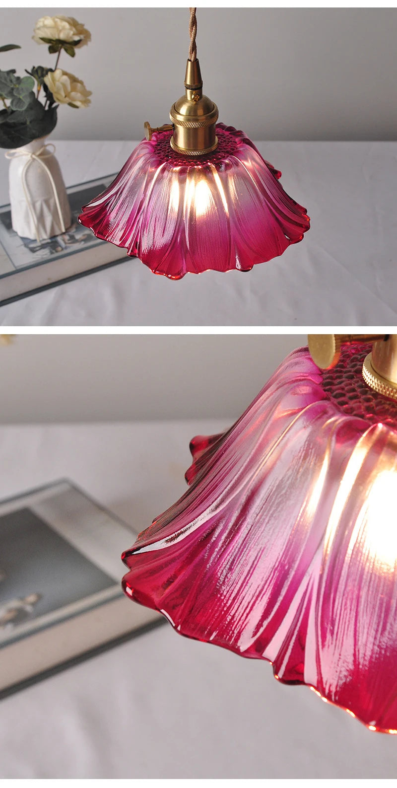 Vintage Bloem Hanglamp Glas E27 Voor Woonkamer, Slaapkamer & Bedside