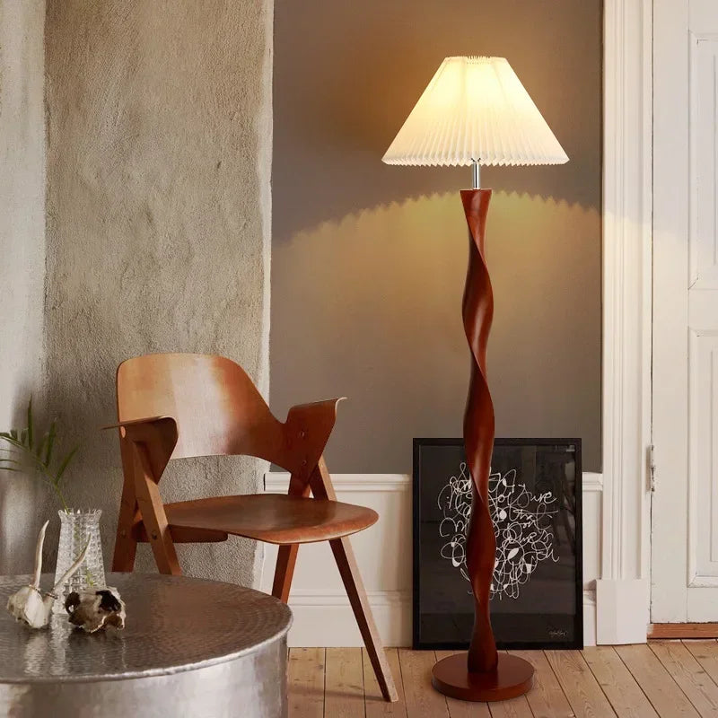 Chinese Walnootkleur Vloerlamp Hout – Moderne LED Lamp voor Woonkamer