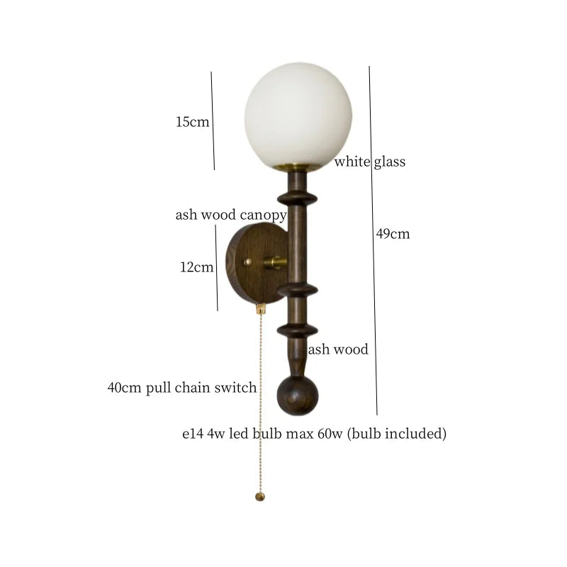 LED Wandlamp Glas & Hout – Vintage Bedlamp voor Woonkamer