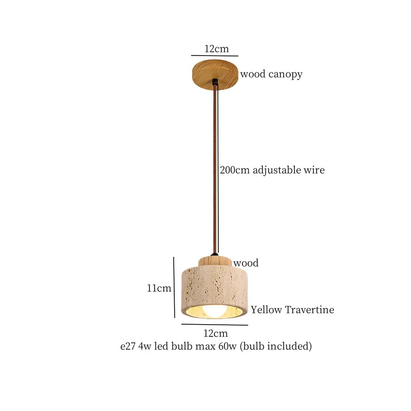 Mid Century LED Hanglamp Hout & Geel Travertijn – Modern Design