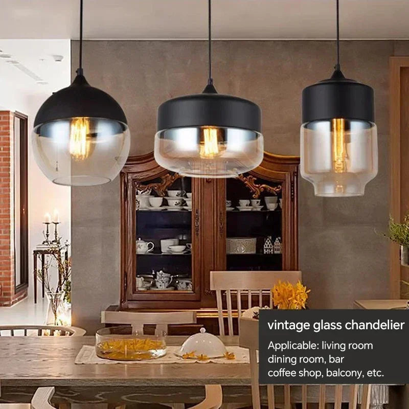 Nordic LED Hanglamp Glas & Hout – Moderne Plafondlamp E27