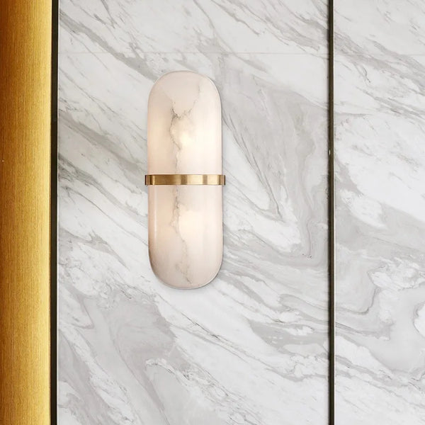 Marmeren Wandlamp – Luxe LED Sconce met Messing/Goud Afwerking