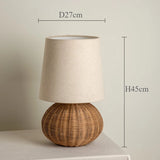 Japanse Rotan Tafellamp met Stoffen Kap – LED Bedlampje E27