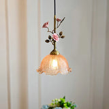 Vintage Franse Rozen Hanglamp – Massief Koper & Glas E27 LED