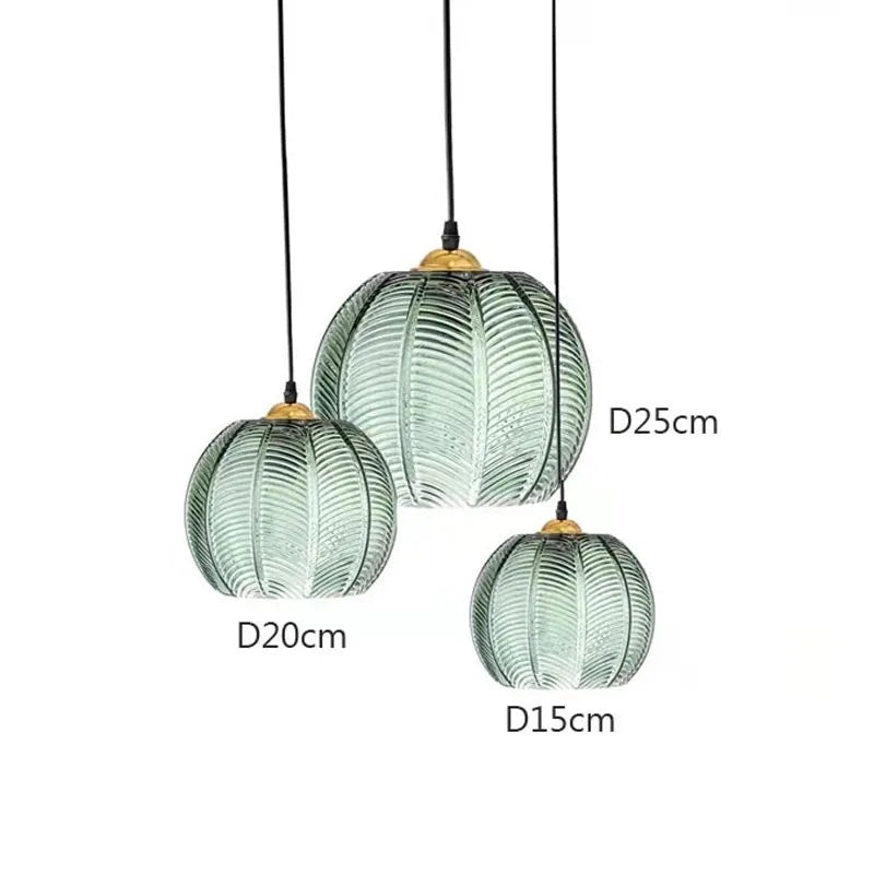 Nordic Hanglamp Glas Groen Bladmotief E27 Modern Woonkamer Slaapkamer