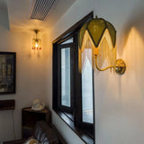 Vintage LED Wandlamp met Stoffen Kwast – Bedlamp Koperen Arm