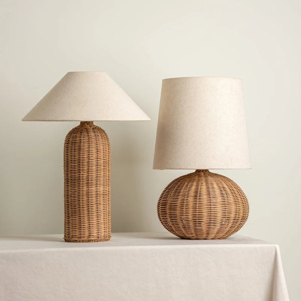 Japanse Rotan Tafellamp met Stoffen Kap – LED Bedlampje E27