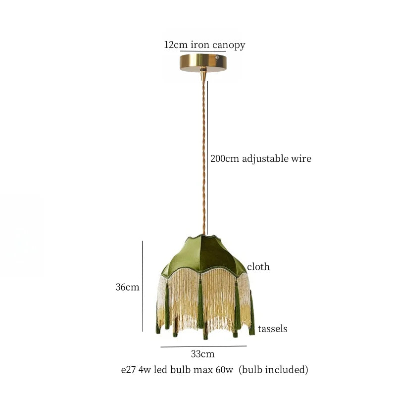 LED Hanglamp Groen Stoffen Kwast – Vintage Voor Woonkamer & Café