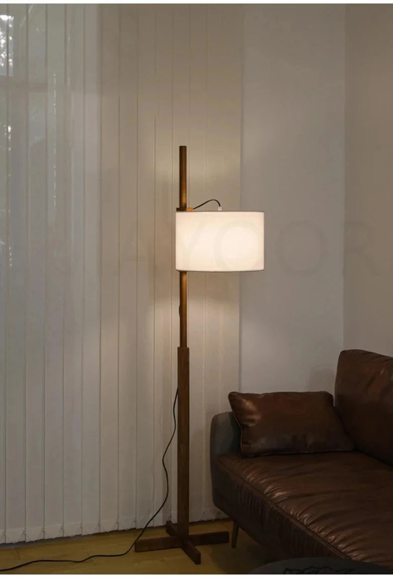 Retro Walnoot Houten Vloerlamp LED – Verstelbaar voor Woon- & Slaapkamer