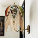 Vintage LED Wandlamp met Stoffen Kwast – Bedlamp Koperen Arm