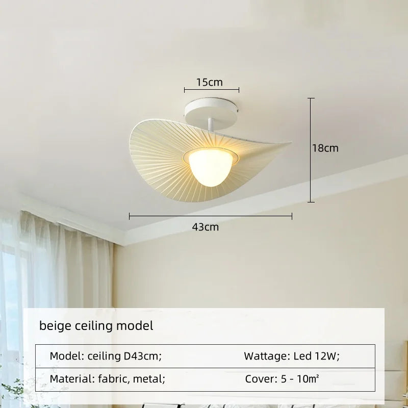 Nordic Beige Plissé Stoffen LED Hanglamp – Dimbare Design Plafondlamp