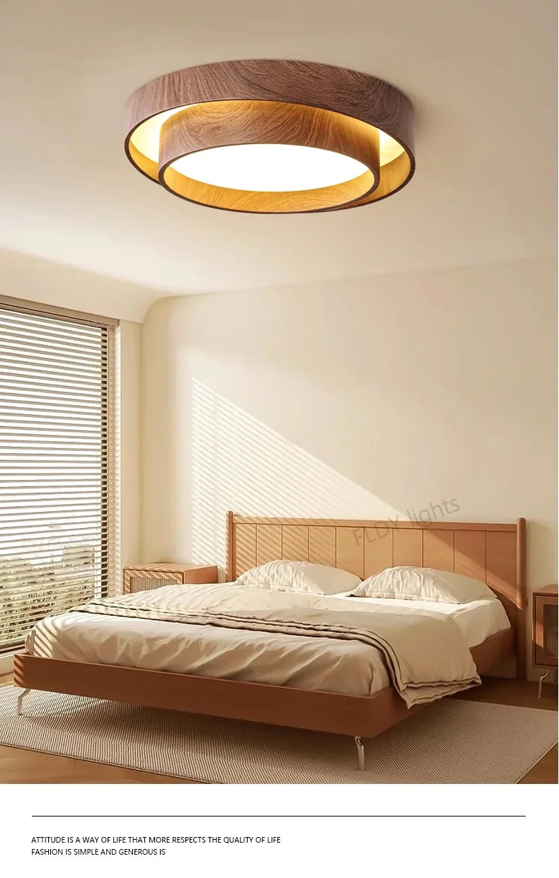 Menvix Nordic LED Plafondlamp – Walnoothout Design Slaapkamer & Woonkamer