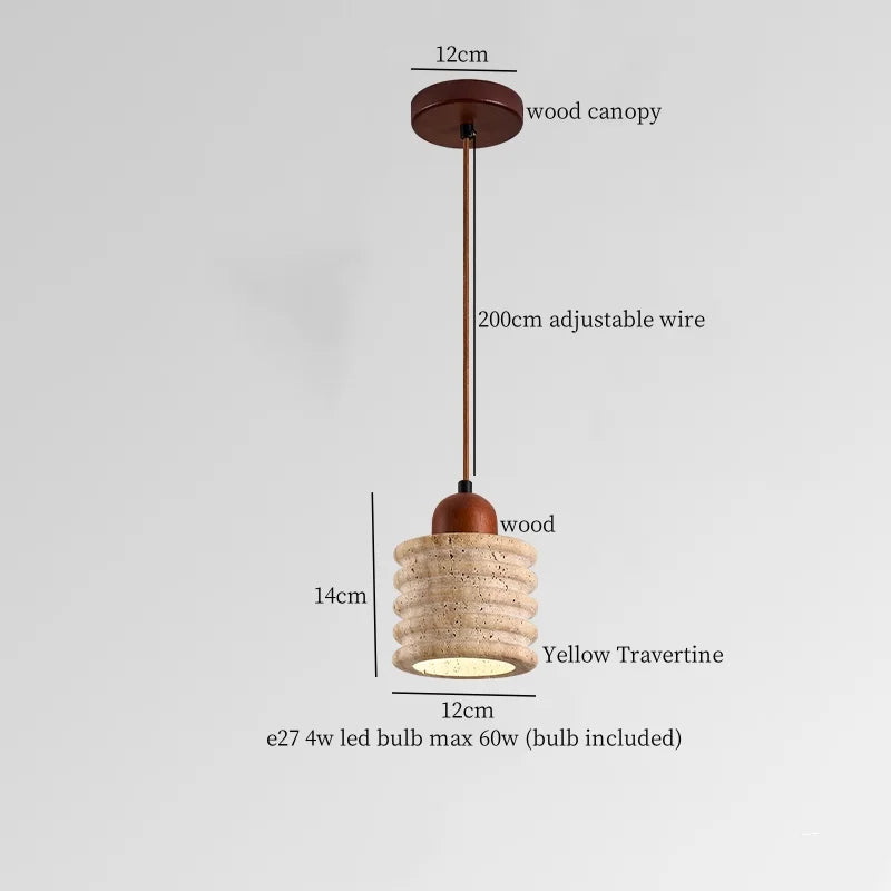 Mid Century LED Hanglamp Hout & Geel Travertijn – Modern Design