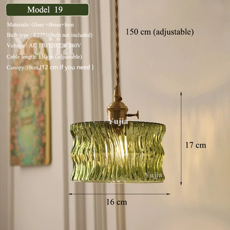 Groene Glazen Hanglamp – Vintage Moderne Plafondlamp E27