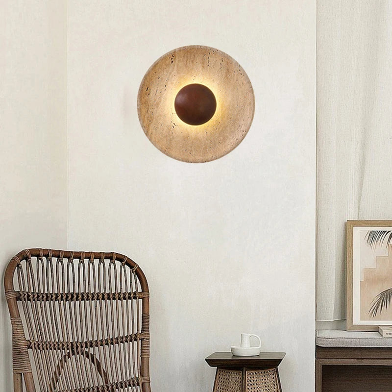 Wandlamp Natuursteen – Moderne LED Sconce met Donker Hout 25cm