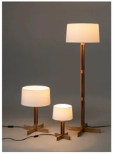 Vintage Wabi Sabi Houten Vloerlamp LED – Stoffen Kap voor Woonkamer