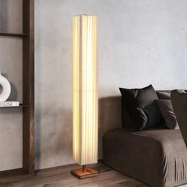 Moderne Stoffen LED Vloerlamp – Houten Staande Lamp voor Woonkamer
