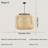 Japanse Rieten Hanglamp Wabi-Sabi Handgeweven E27 Voor Woonkamer