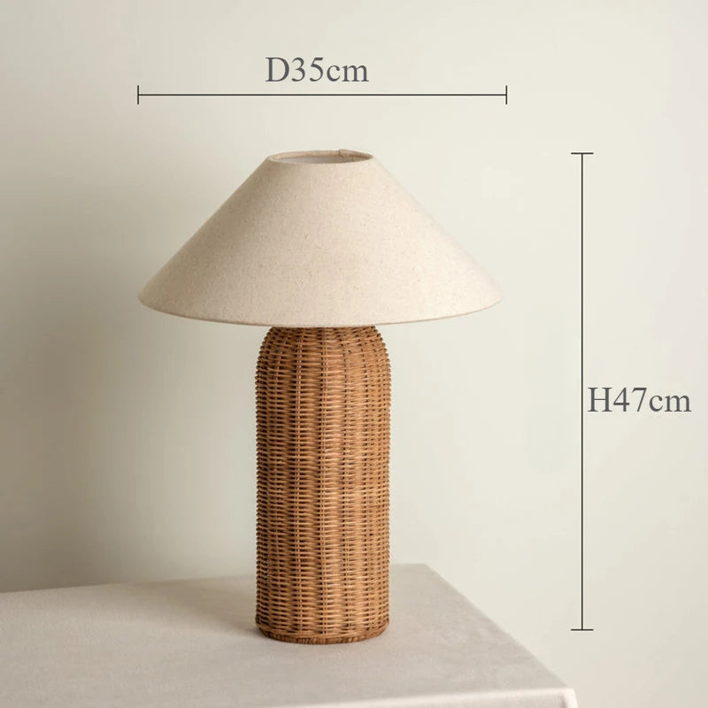Japanse Rotan Tafellamp met Stoffen Kap – LED Bedlampje E27