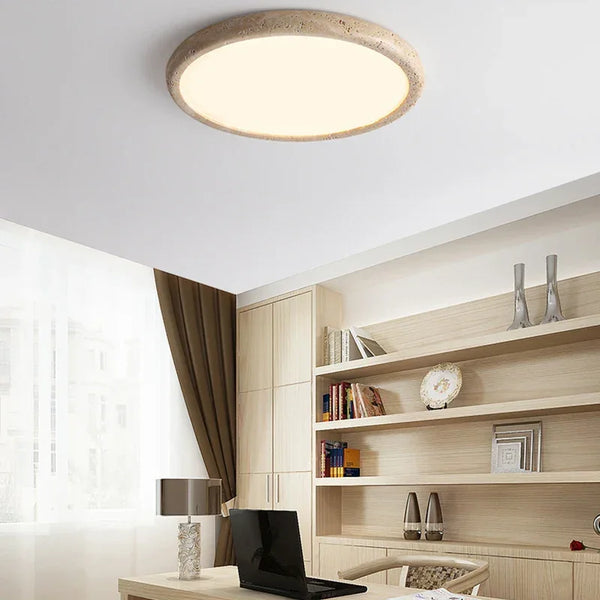 Wabi-Sabi Plafondlamp – Gele Natuursteen Ø Rond LED 15–30m²