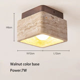 Travertin Plafondlamp Vierkant – Hout & Steen LED E27 Japanse Stijl